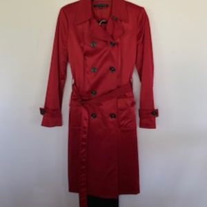 Anne Klein Red Satin Trenchcoat & Black Pants (set) Size 4